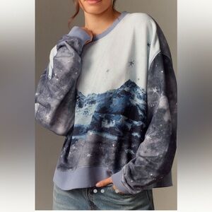 NWT Anthropologie Blue and White Mountain Sweatshirt